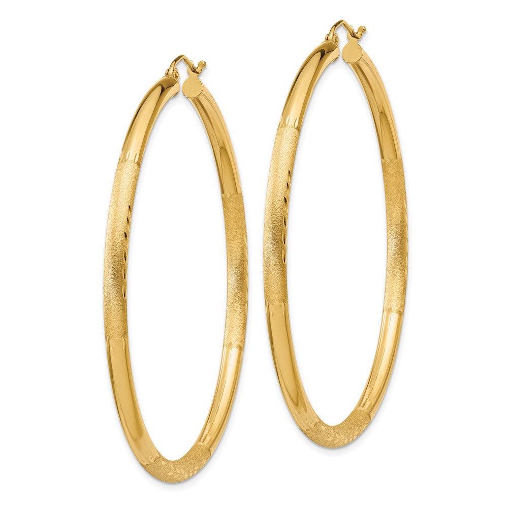 10K Yellow Gold Satin & Diamond-Cut 3mm Round Hoop Earrings