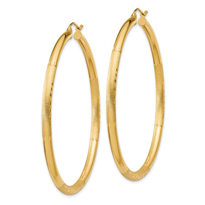 10K Yellow Gold Satin & Diamond-Cut 3mm Round Hoop Earrings