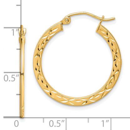 10K Yellow Gold Diamond Cut Hollow Hoop Earrings