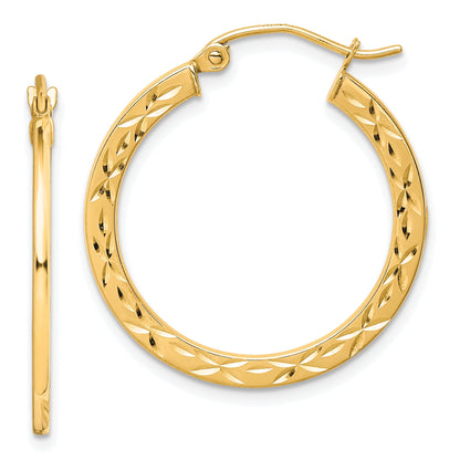 10K Yellow Gold Diamond Cut Hollow Hoop Earrings