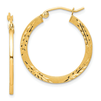 10K Yellow Gold Satin Diamond Cut Hoop Earrings