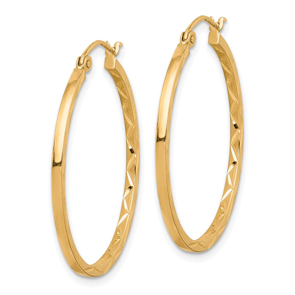 10K Yellow Gold 1.5X30mm Diamond Cut Hoop Earrings