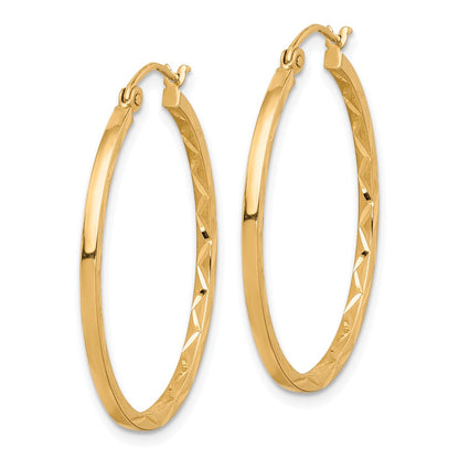10K Yellow Gold 1.5X30mm Diamond Cut Hoop Earrings