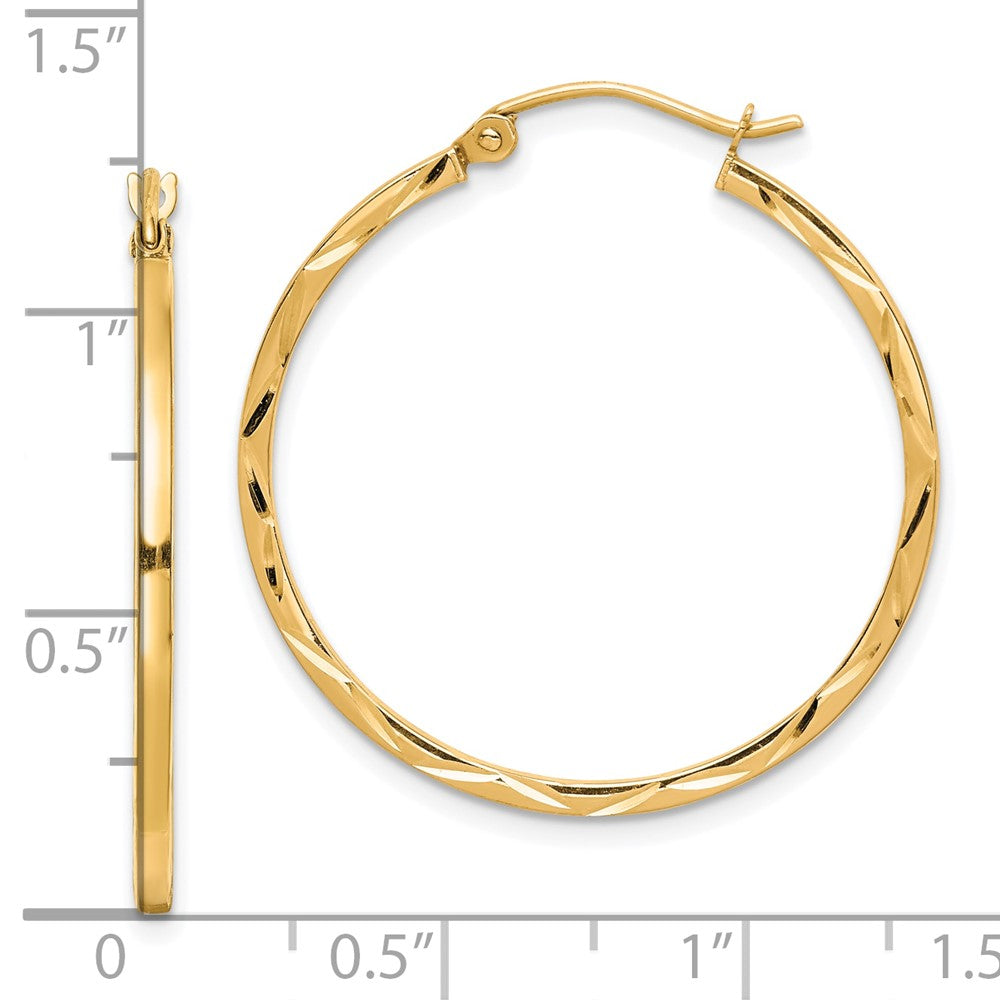 10K Yellow Gold 1.5X30mm Diamond Cut Hoop Earrings