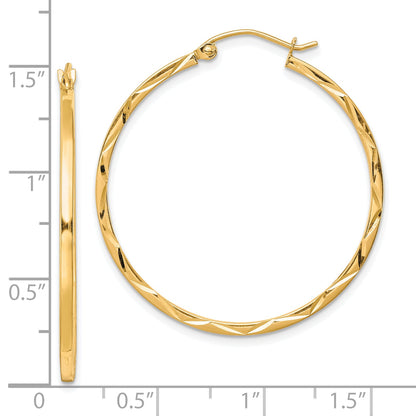 10K Yellow Gold 1.5X35mm Diamond Cut Hoop Earrings