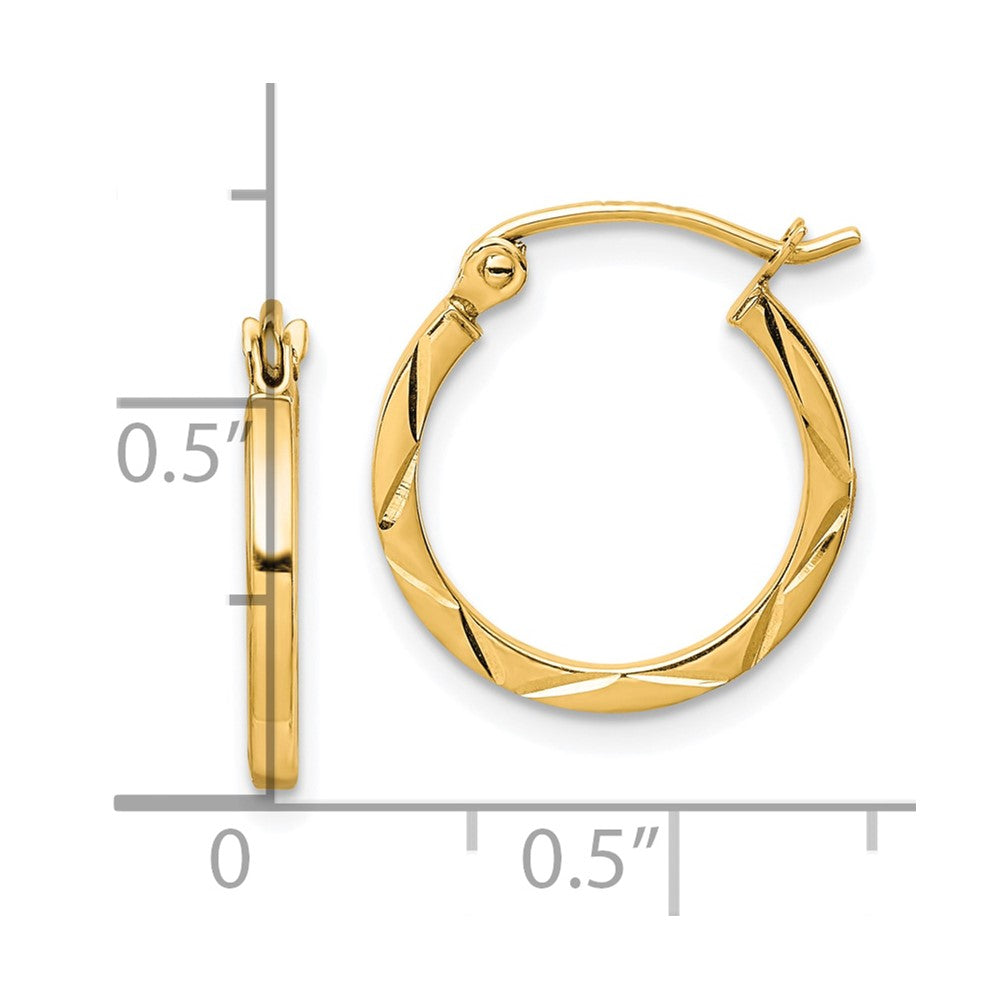 10K Yellow Gold 1.5X15mm Diamond Cut Hoop Earrings