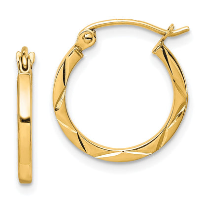 10K Yellow Gold 1.5X15mm Diamond Cut Hoop Earrings