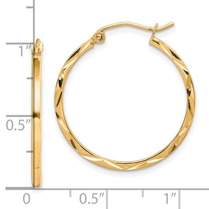 10K Yellow Gold 1.5X25mm Diamond Cut Hoop Earrings