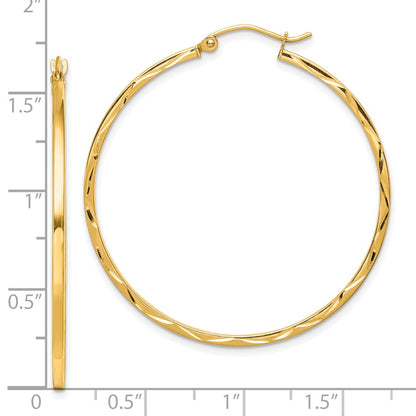 10K Yellow Gold 1.5X40mm Diamond Cut Hoop Earrings