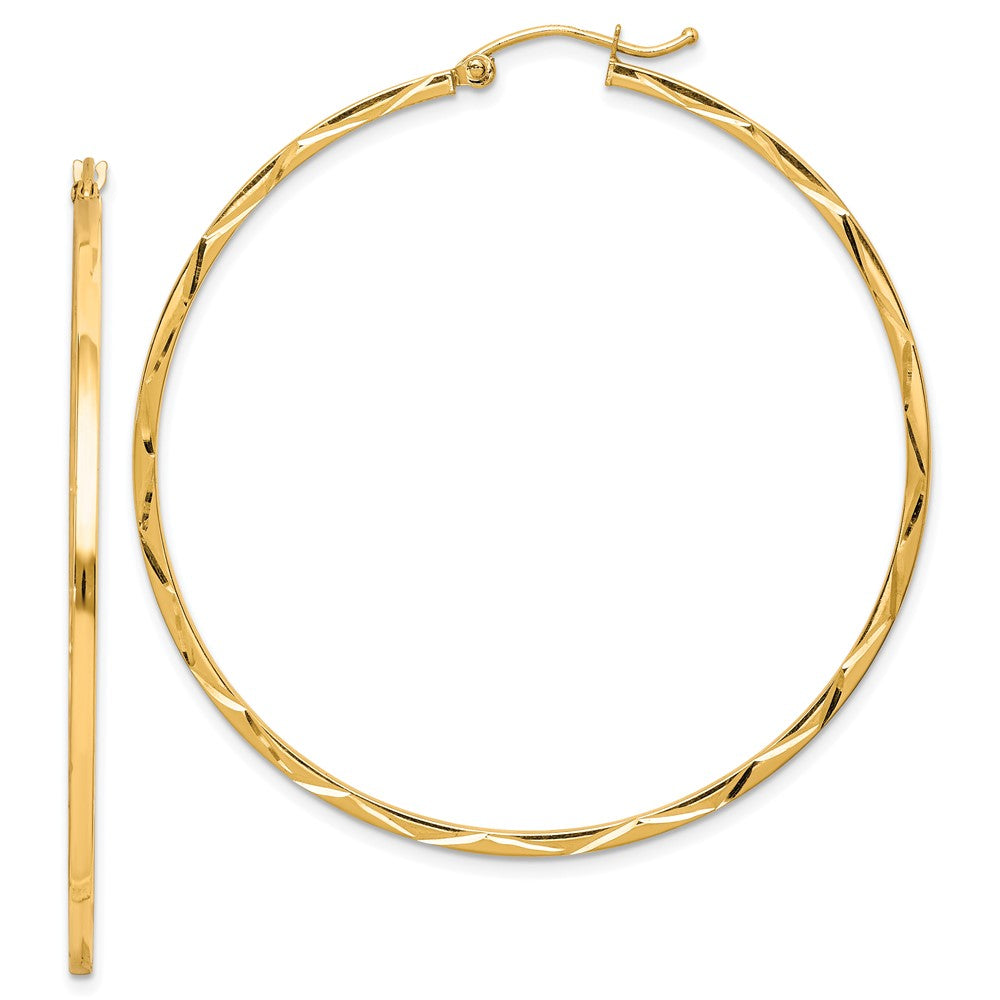 10K Yellow Gold 1.5X50mm Diamond Cut Hoop Earrings