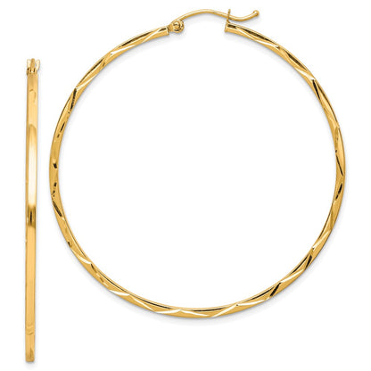 10K Yellow Gold 1.5X50mm Diamond Cut Hoop Earrings