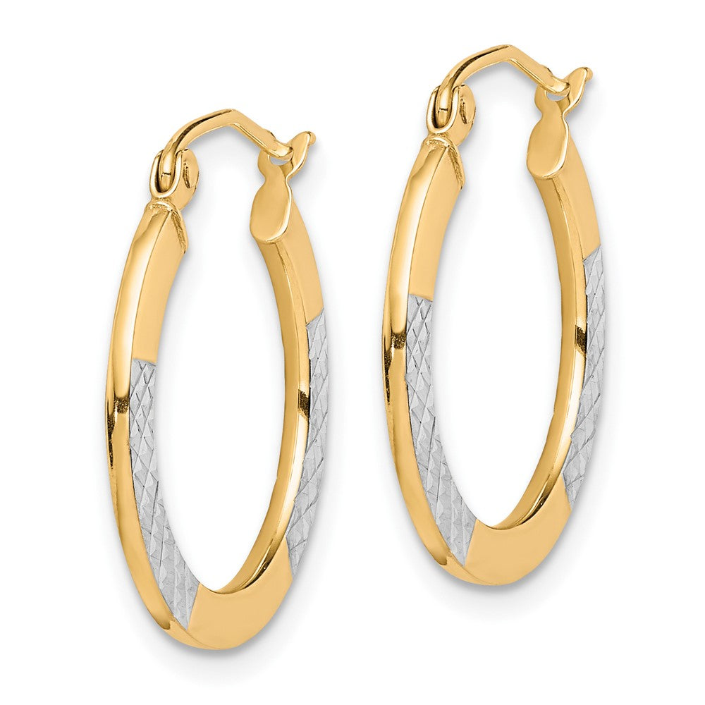 10K Yellow W/Rhodium & Rhodium Diamond Cut 2.5X20mm Hoop Earrings