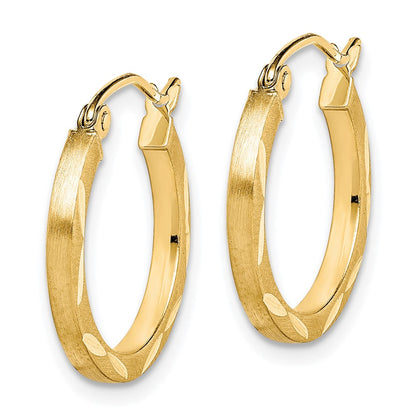 10K Yellow Gold Satin Diamond Cut 2X20mm Hoop Earrings
