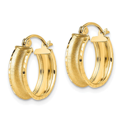 10K Yellow Gold Satin Diamond Cut Hoop Earrings