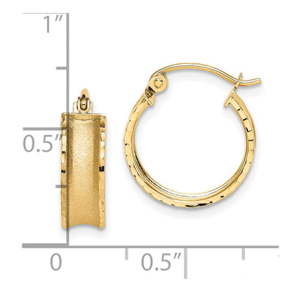10K Yellow Gold Satin Diamond Cut Hoop Earrings