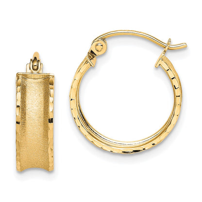 10K Yellow Gold Satin Diamond Cut Hoop Earrings