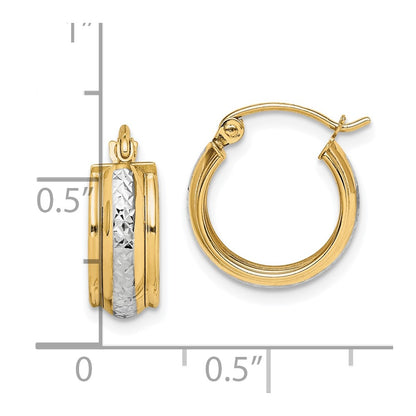 10K Yellow W/Rhodium & Rhodium Diamond Cut Small Hoop Earrings