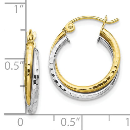 10K Two-Tone Textured Twist Hoop Earrings