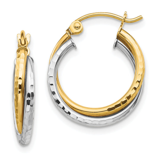 10K Two-Tone Textured Twist Hoop Earrings