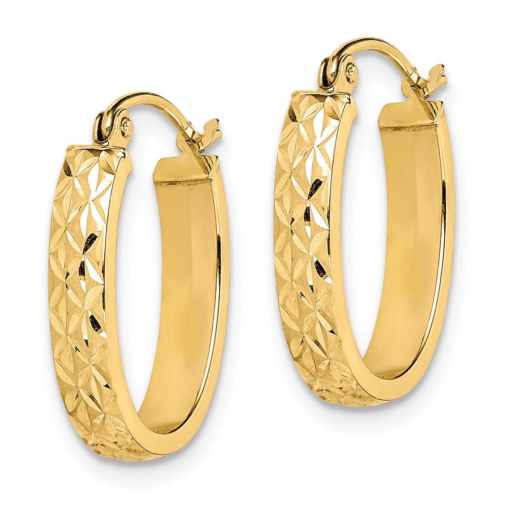 10K Yellow Gold Diamond Cut Oval Hoop Earrings