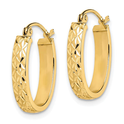 10K Yellow Gold Diamond Cut Oval Hoop Earrings