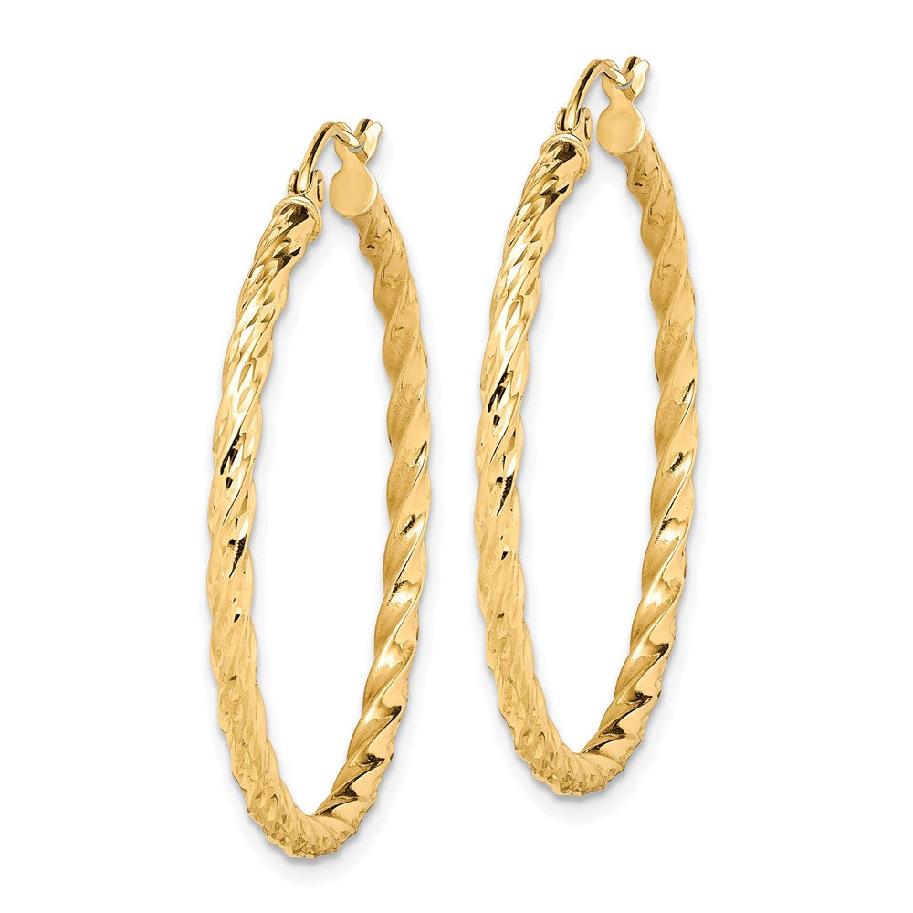 10K Yellow Gold Twisted Diamond Cut 35mm Hoop Earrings