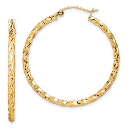 10K Yellow Gold Twisted Diamond Cut 35mm Hoop Earrings
