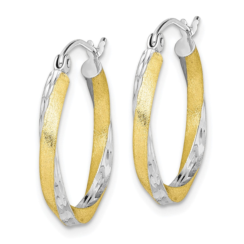 10K Yellow W/Rhodium & Rhodium Diamond-Cut 2.5mm Twisted Hoop Earrings