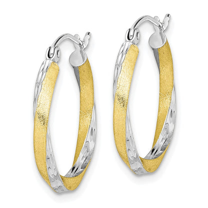 10K Yellow W/Rhodium & Rhodium Diamond-Cut 2.5mm Twisted Hoop Earrings