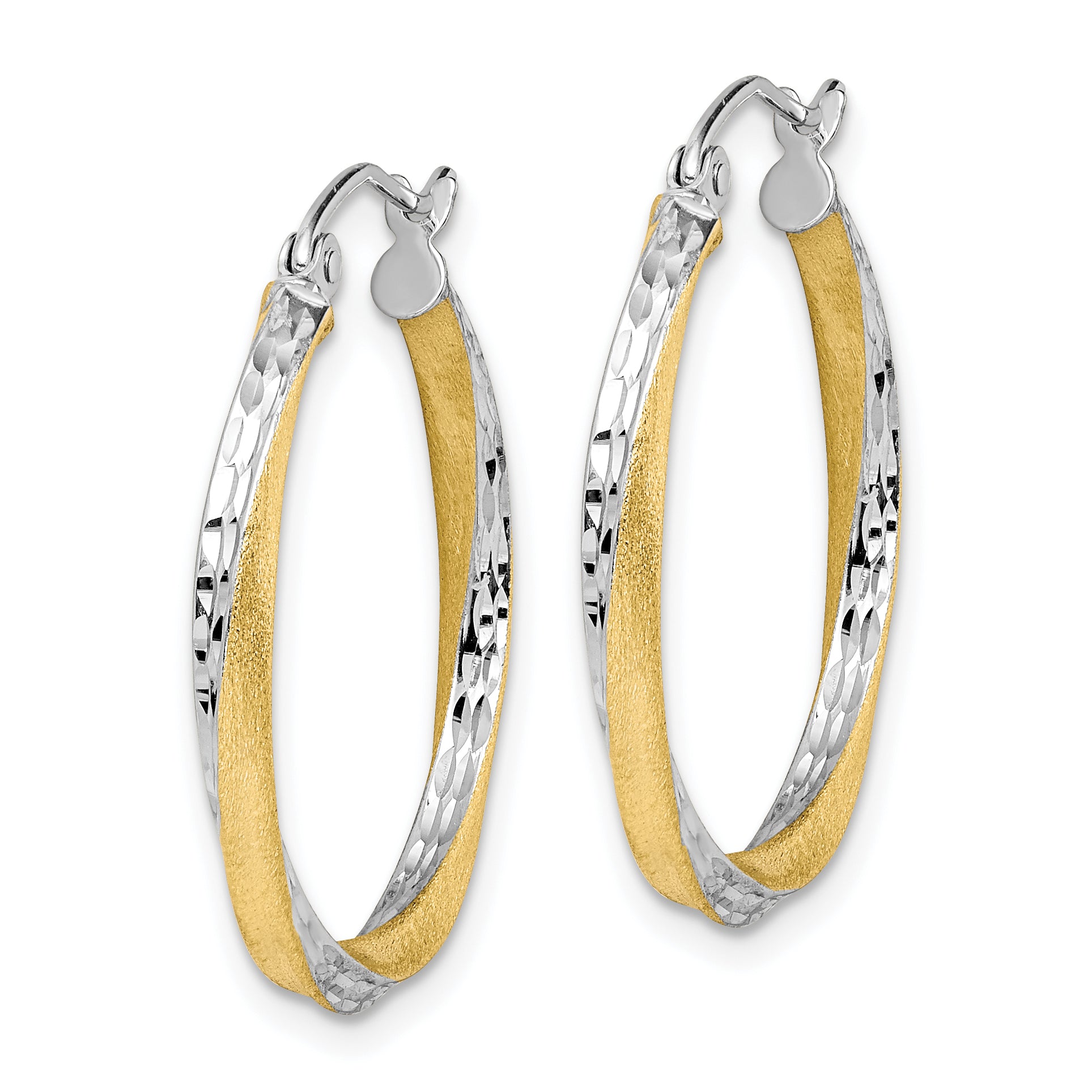 10K Yellow W/Rhodium & Rhodium Diamond-Cut 2.5mm Twisted Hoop Earrings