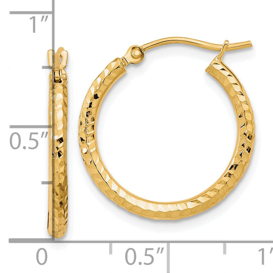 10K Yellow Gold Diamond-Cut 2mm Round Tube Hoop Earrings