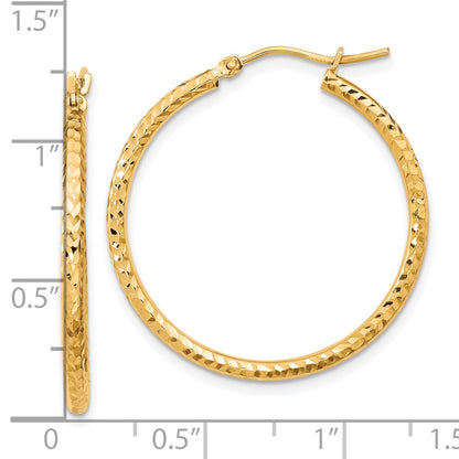 10K Yellow Gold Diamond-Cut 2mm Round Tube Hoop Earrings