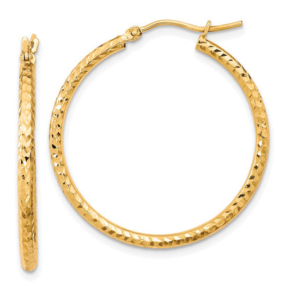 10K Yellow Gold Diamond-Cut 2mm Round Tube Hoop Earrings