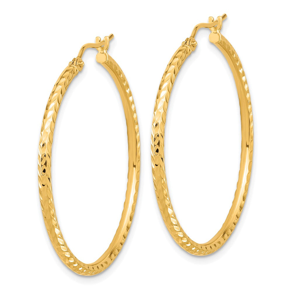 10K Yellow Gold Diamond-Cut 2mm Round Tube Hoop Earrings