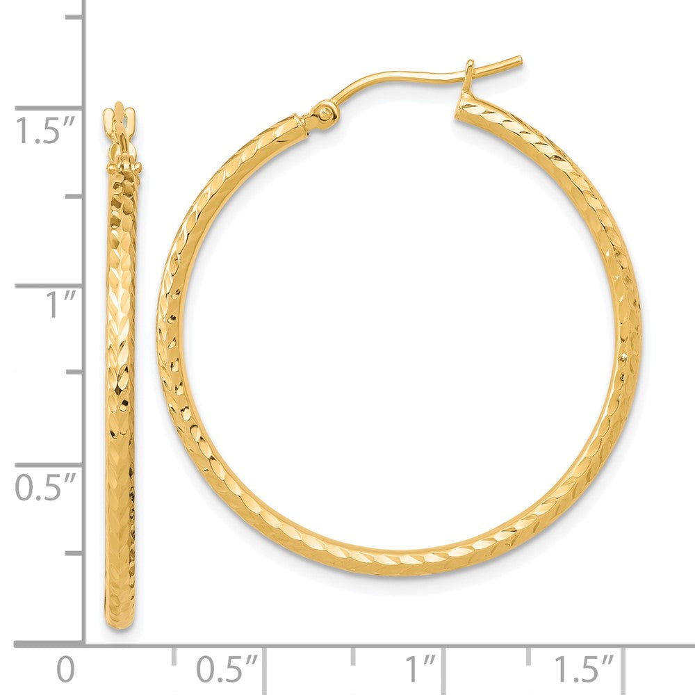 10K Yellow Gold Diamond-Cut 2mm Round Tube Hoop Earrings