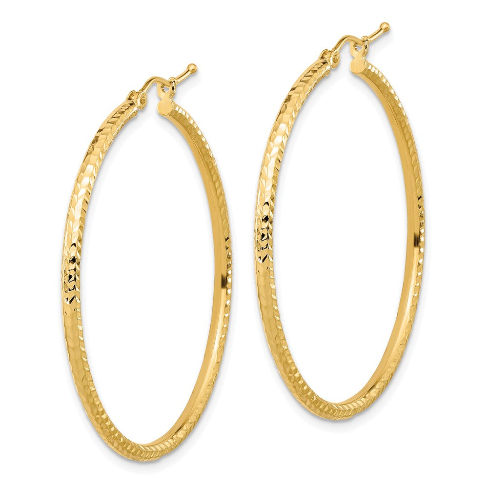 10K Yellow Gold Diamond-Cut 2mm Round Tube Hoop Earrings