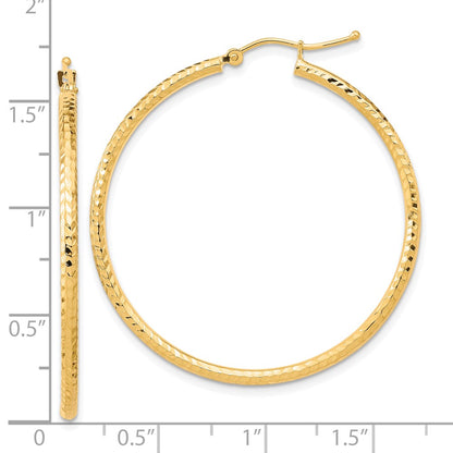 10K Yellow Gold Diamond-Cut 2mm Round Tube Hoop Earrings