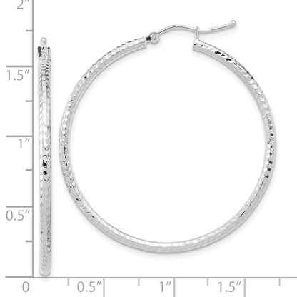 10K White Gold Diamond-Cut 2mm Round Tube Hoop Earrings