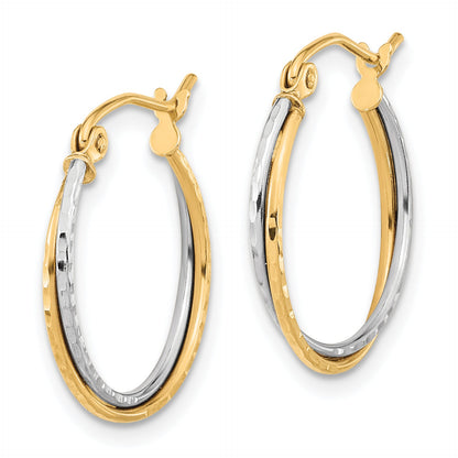 10K Two-Tone Diamond Cut Twisted Hoop Earrings