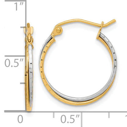 10K Two-Tone Diamond Cut Twisted Hoop Earrings