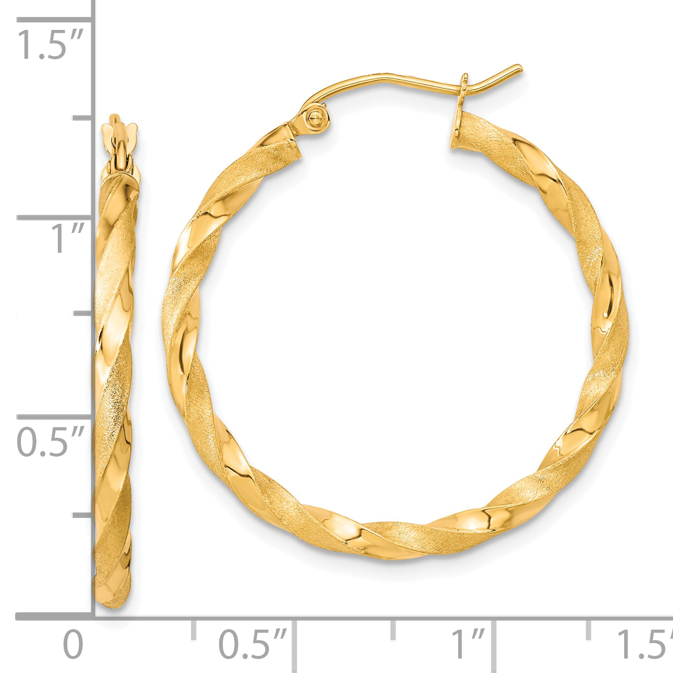 10K Yellow Gold Polished & Satin Twisted Hoop Earrings