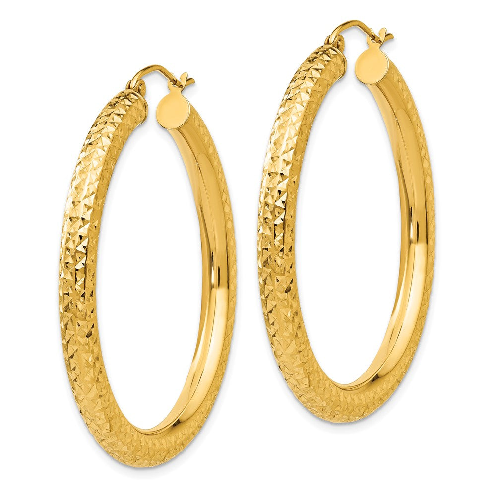 10K Yellow Gold Diamond-Cut 4mm Round Hoop Earrings
