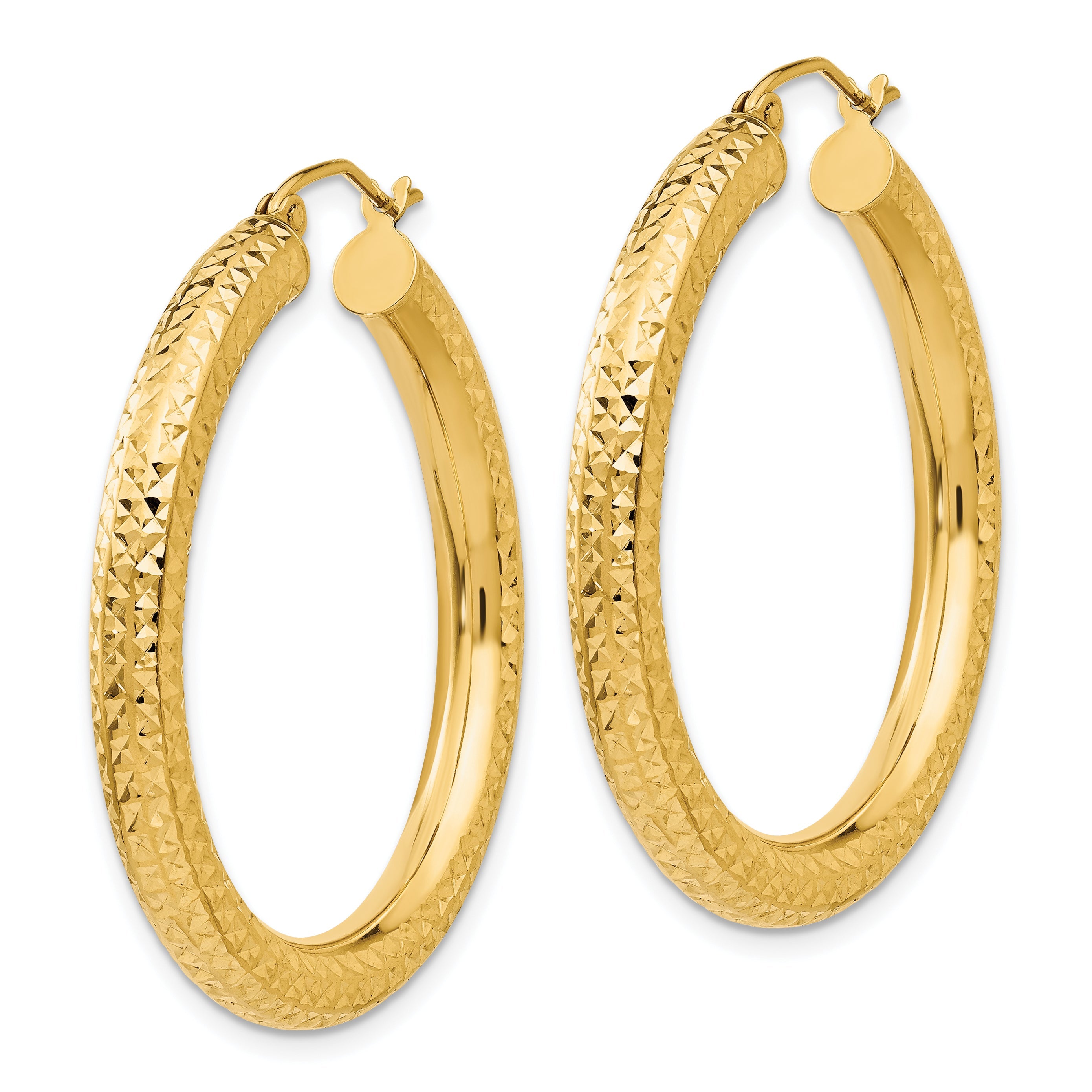 10K Yellow Gold Diamond-Cut 4mm Round Hoop Earrings