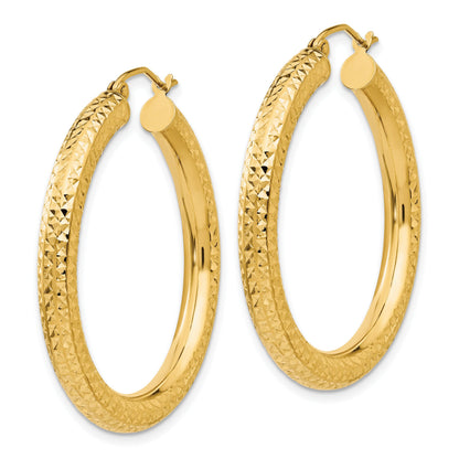 10K Yellow Gold Diamond-Cut 4mm Round Hoop Earrings