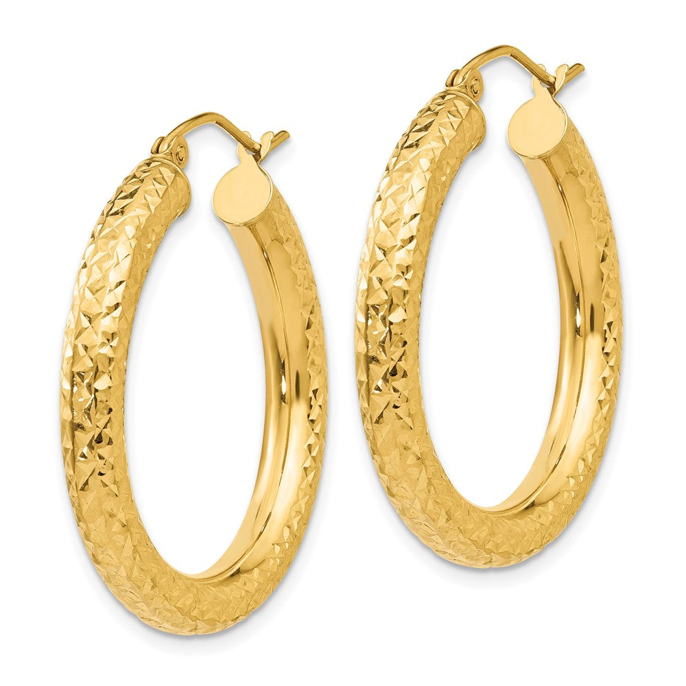 10K Yellow Gold Diamond-Cut 4mm Round Hoop Earrings