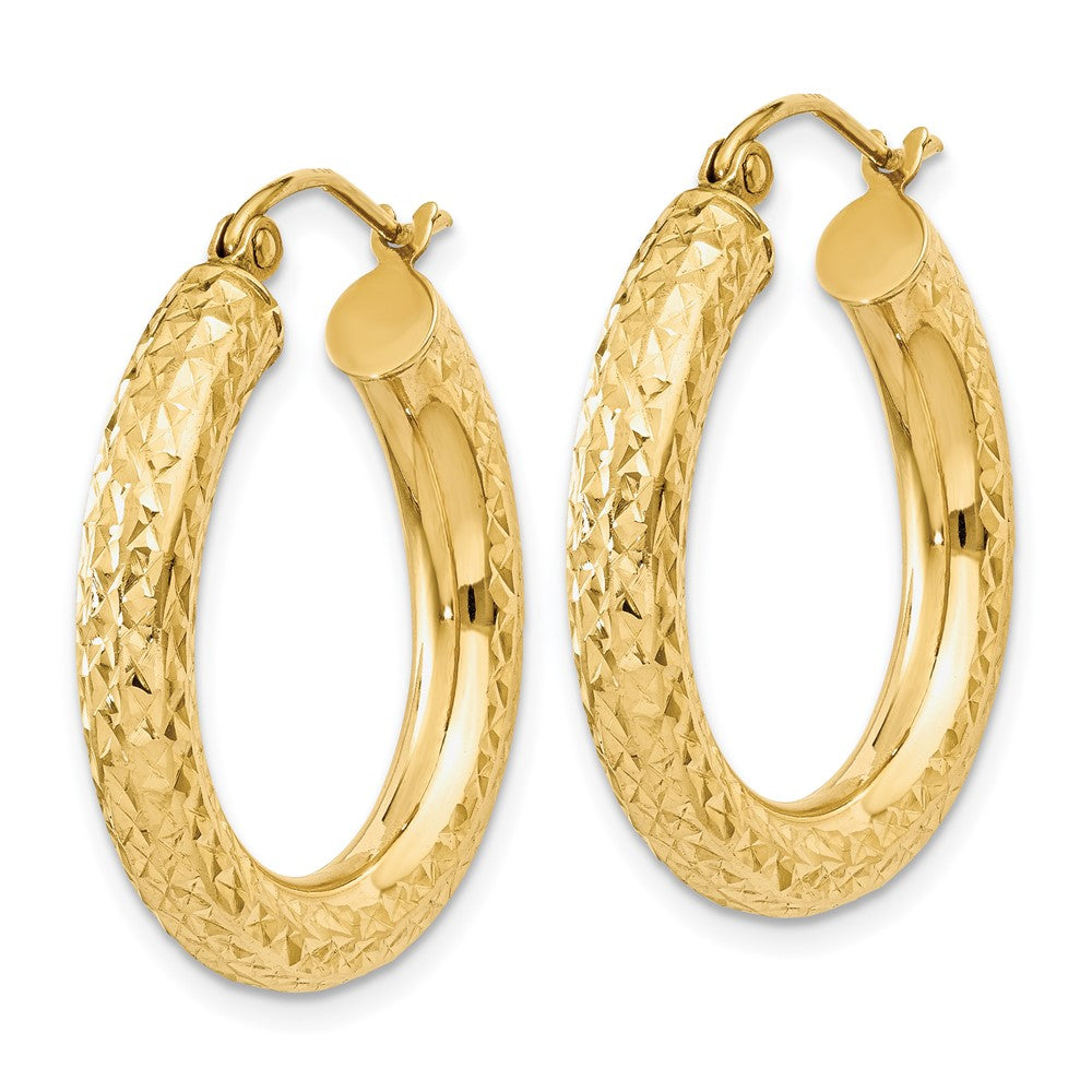 10K Yellow Gold Diamond-Cut 4mm Round Hoop Earrings