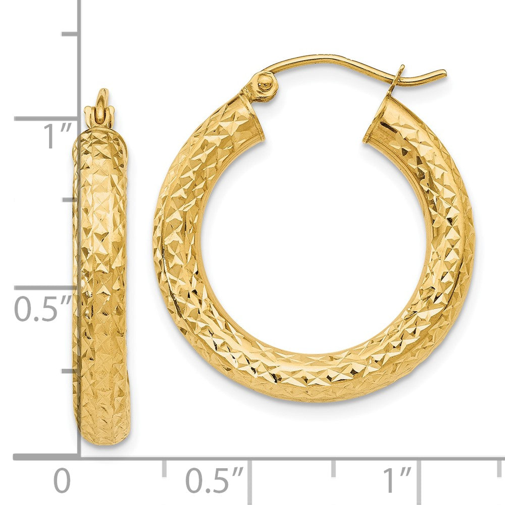 10K Yellow Gold Diamond-Cut 4mm Round Hoop Earrings
