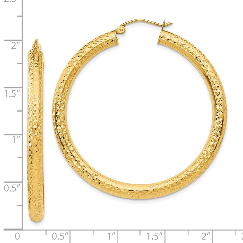 10K Yellow Gold Diamond-Cut 4mm Round Hoop Earrings
