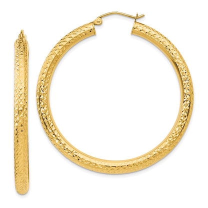 10K Yellow Gold Diamond-Cut 4mm Round Hoop Earrings