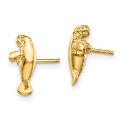 10K Yellow Gold Mini Manatee Post Earrings